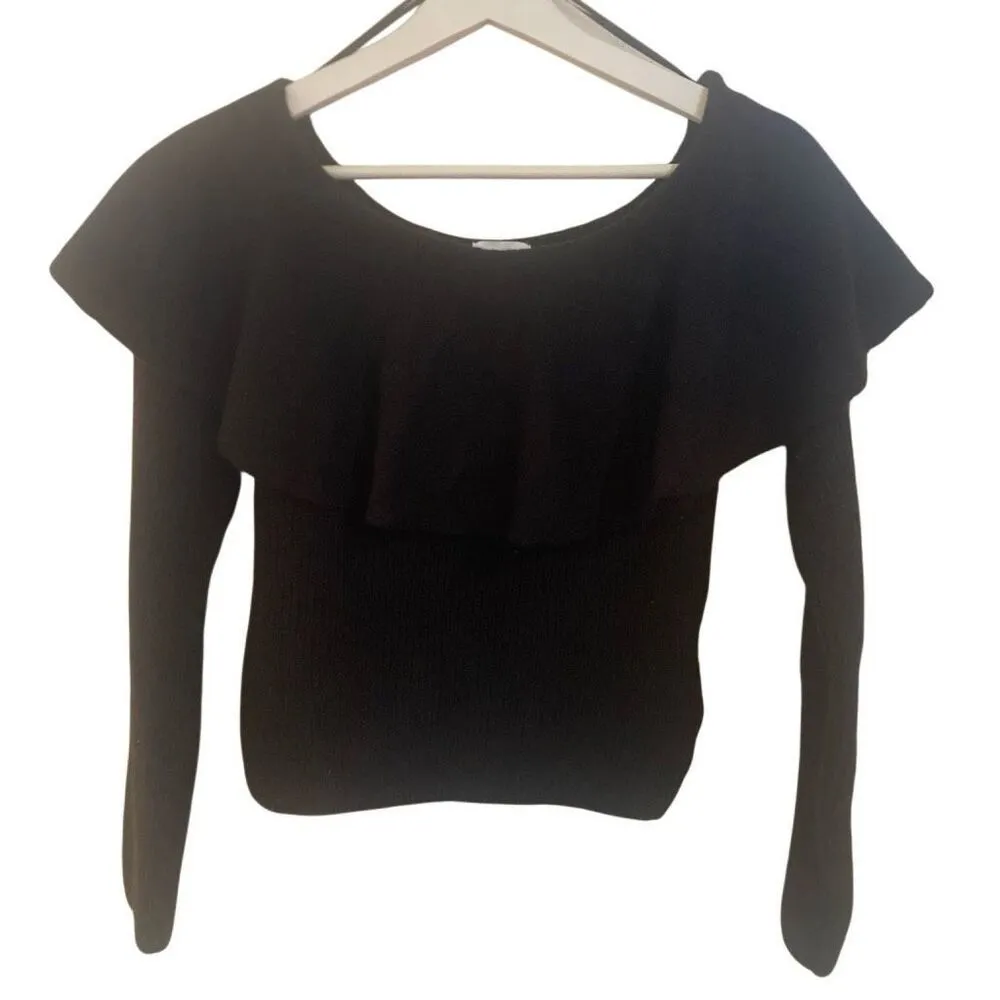 H&M wool blend FLOUNCE OFF THE SHOULDER SWEATER  brown medium - Image 4