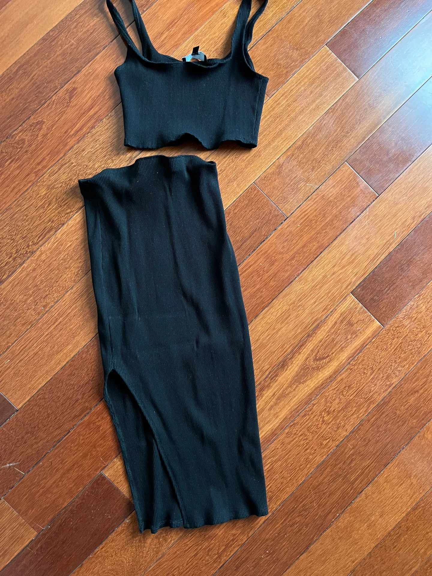 : Set For Life Black Ribbed Bodycon Two-Piece Dress - Image 2