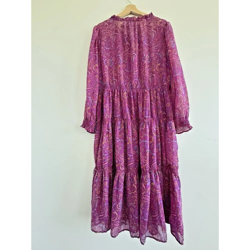 Beach Lunch Lounge Floral Cottagecore Tiered Midi Dress XL long sleeve Coastal Blue - Image 5