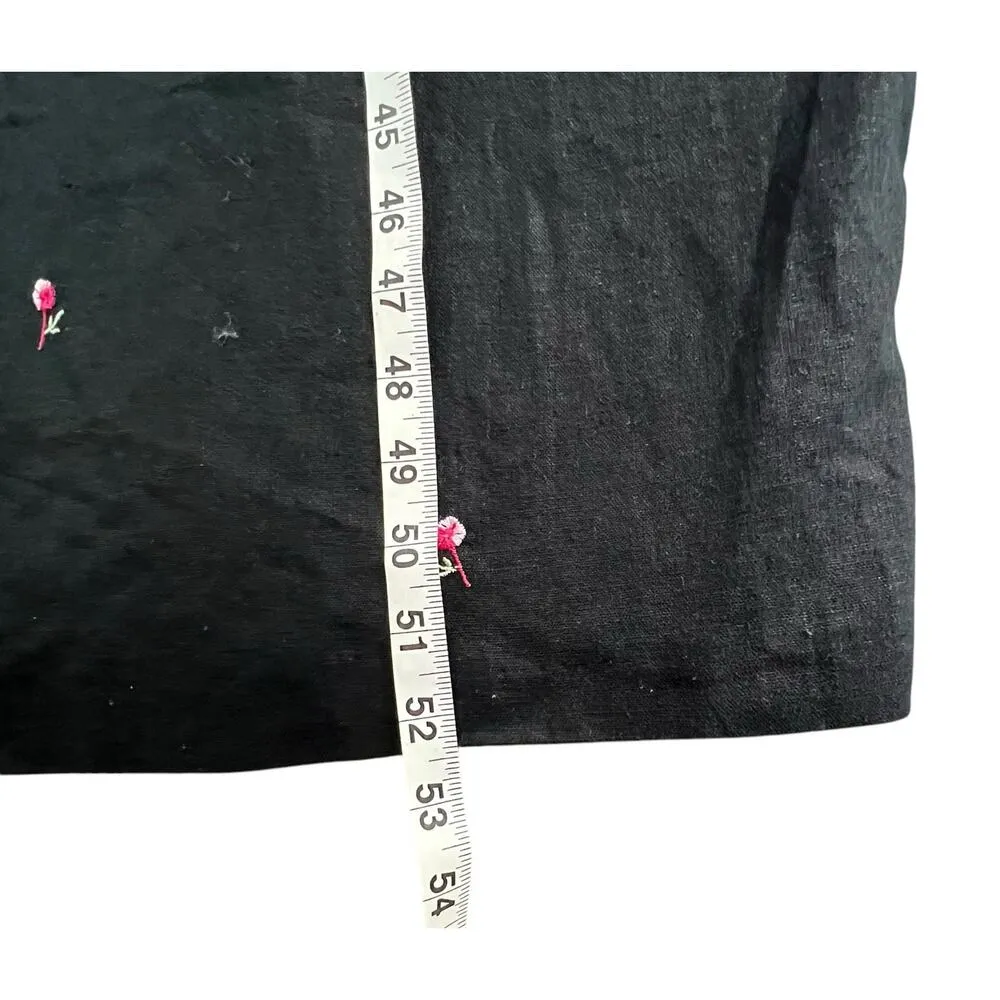 Vintage Citi Dress Womens 16 Black Embroidered Floral Linen Blend Slit Folk Boho - Image 11