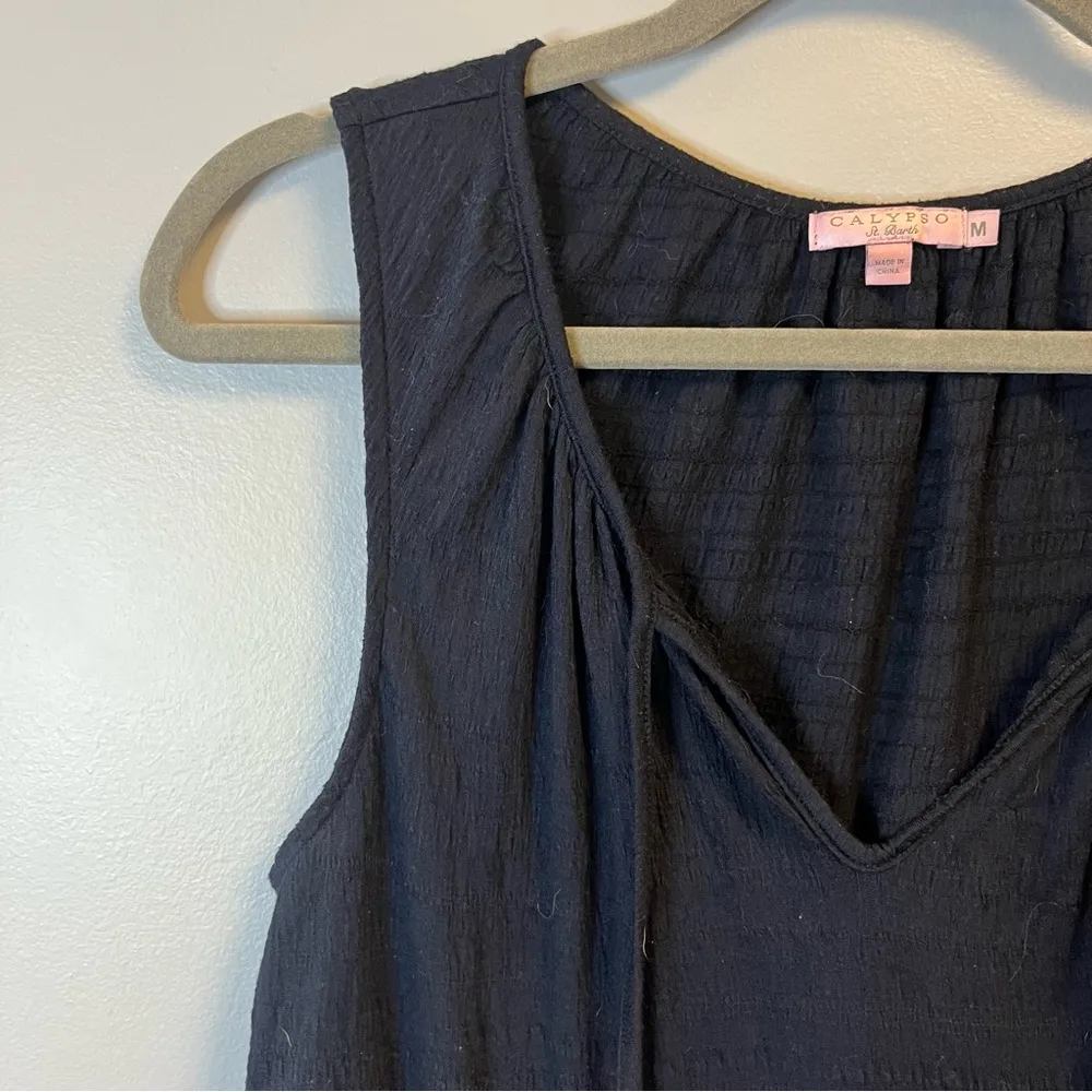 Calypso St. Barth Tank Navy Blue Scoop Neck Tie Front Sleeveless Top Sz M EUC - Image 5