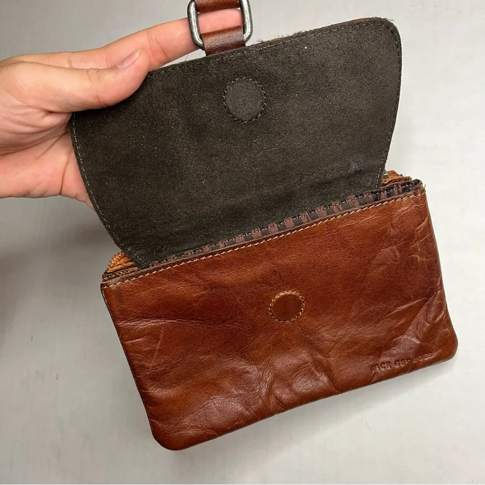 Jack Georges Brown Leather Crossbody Handbag Bag Voyager Wallet Cut String Strap - Image 4