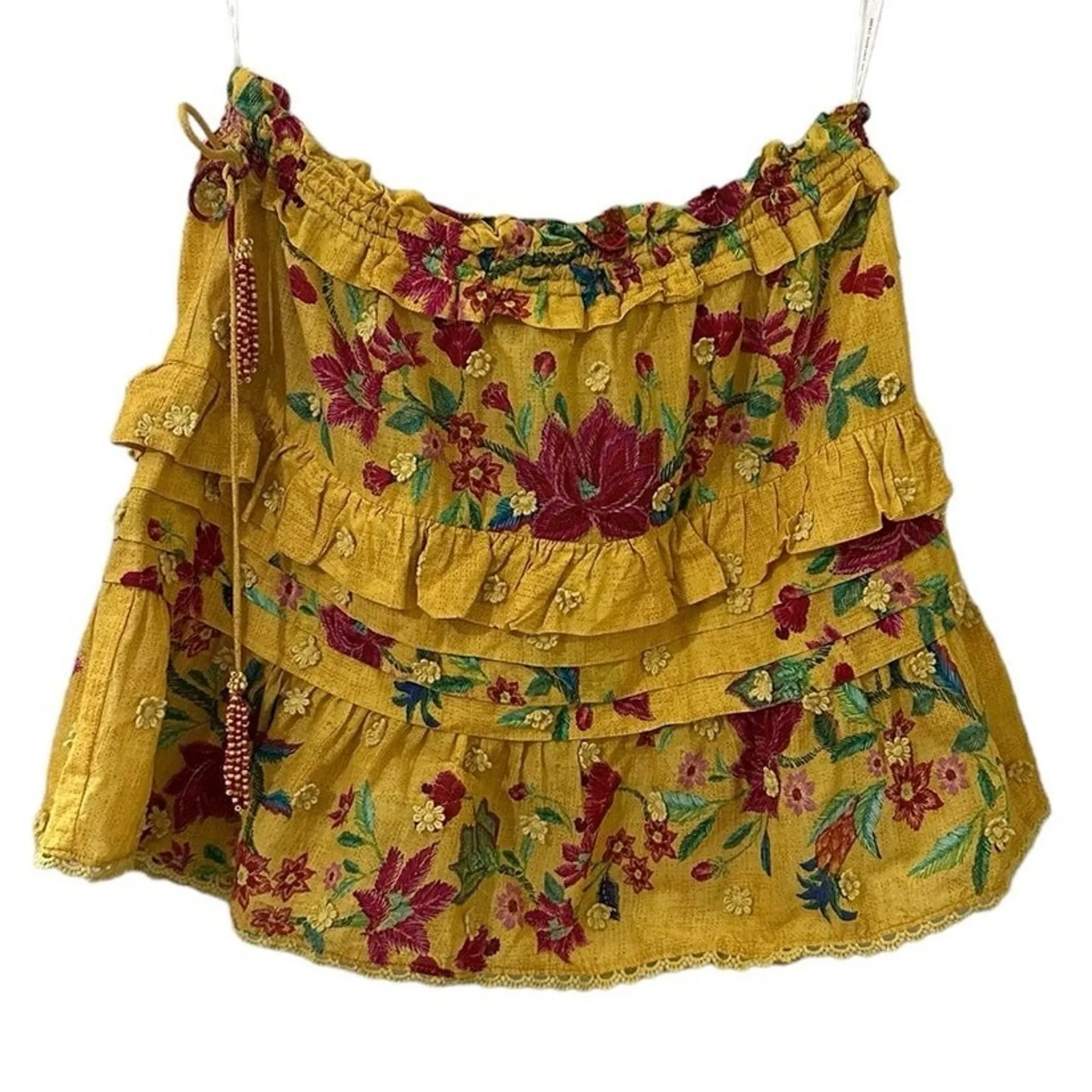 Farm Rio Mini Skirt Yellow Floral Flower Ruffle A-line Dream - Image 5