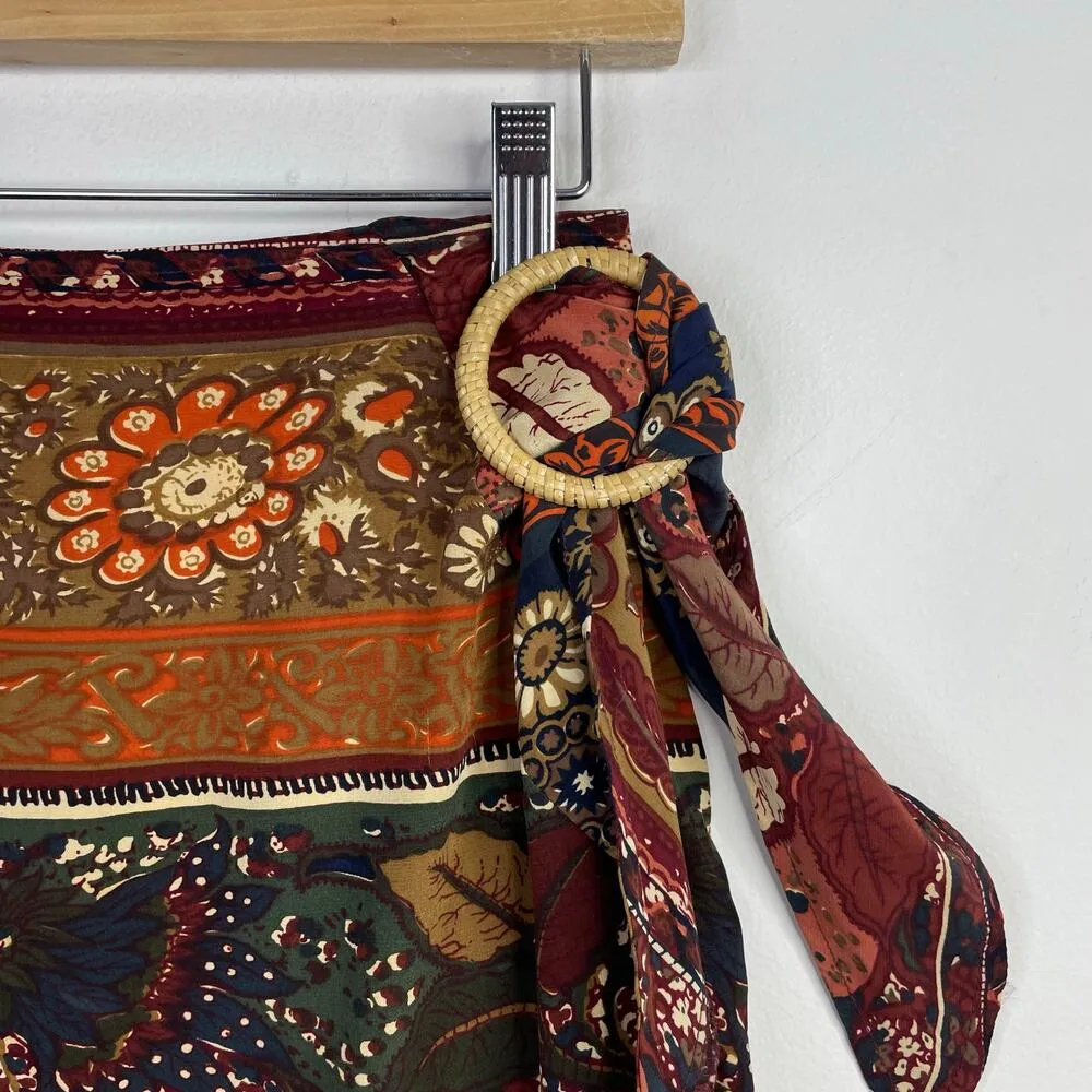 Vintage 90s  Silk Wrap Skirt Floral Western Bohemian High Waist 7 26 - Image 2