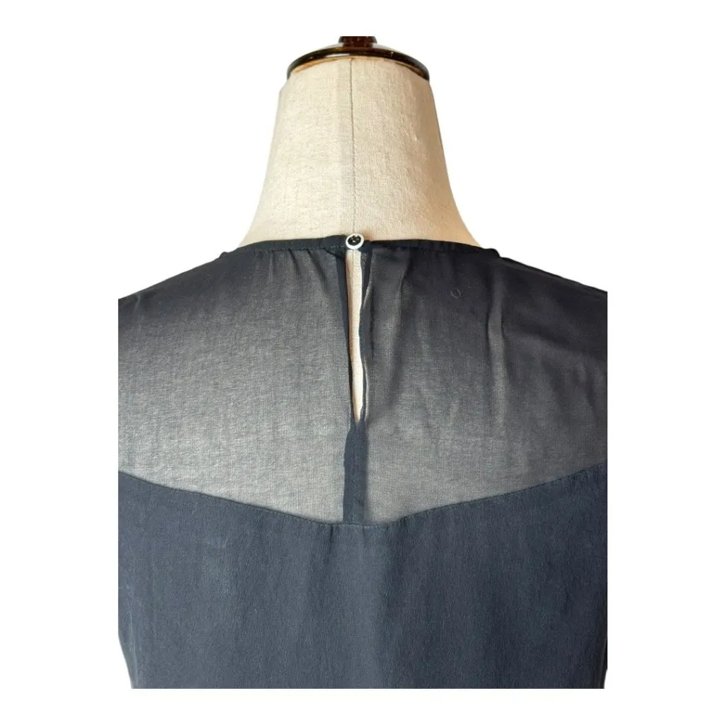 Sandro Shirt Women Small Black Sheer Bodice Lace Detail‎ Top Whimsigoth Gothic - Image 6