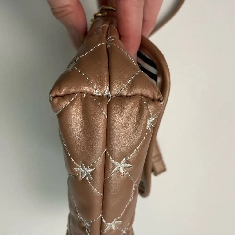 Luv by Betsey Johnson Purse Crossbody Quilted Star Print Mini Lips Pink Gold - Image 9