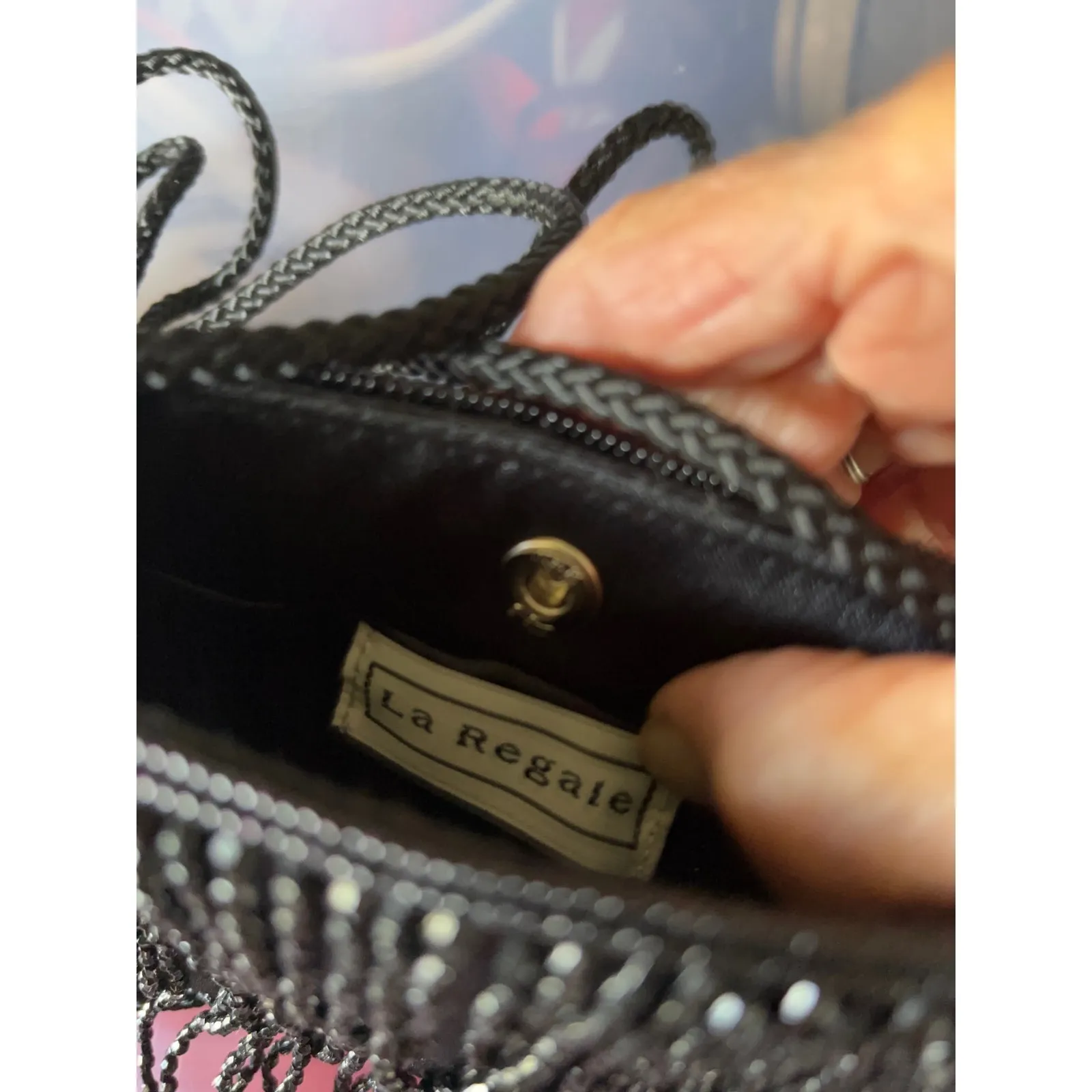 La Regale Small Beaded Purse Crossbody or Handbag Black Formal Prom Dance - Image 4