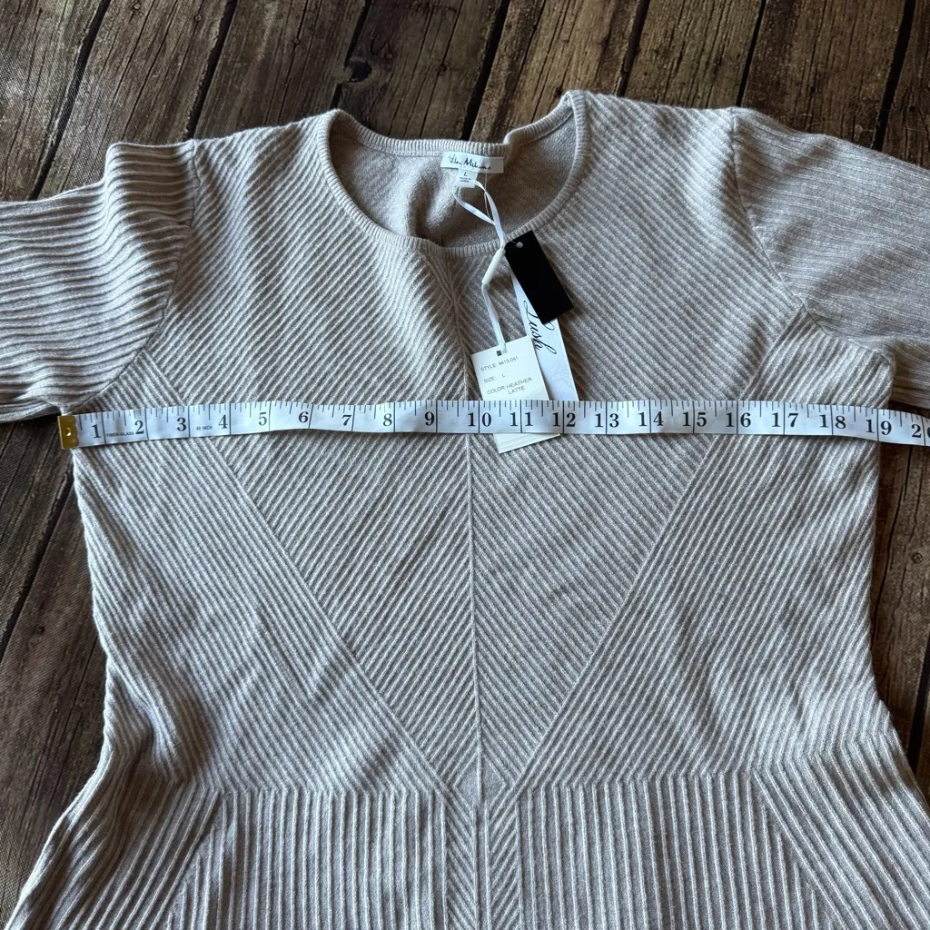 🍁 Villa Milano Ribbed Peplum Sweater | Heather Latte | Size Large | NWT - Image 2