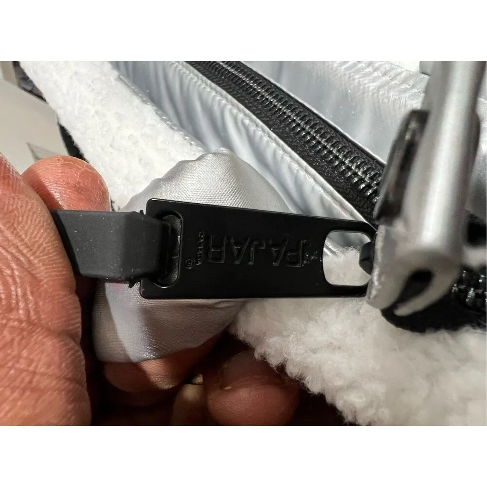 PAJAR Quilted Tote Bag Faux Fur Trim Black Shoulder Purse Winter Style Silver - Image 10