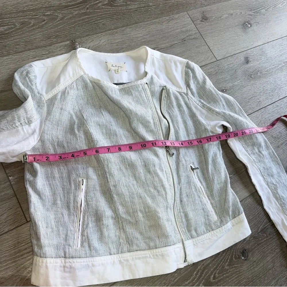 Lou & grey Ann Taylor LOFT  Microstripe Linen Moto Jacket M - Image 11