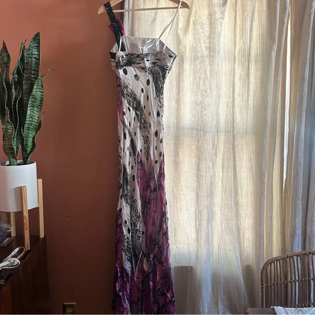 Dave & Johnny Vintage Silk Dress Long Beaded One Shoulder Formal Cocktail Size 4 - Image 3