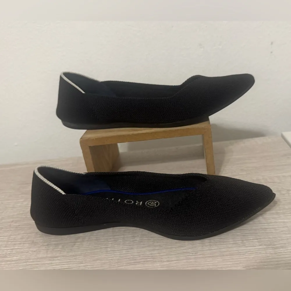 Rothy's Black And White Halo Pointed Toe Ballet Flats Knit Washable Chic 6.5 - Image 2