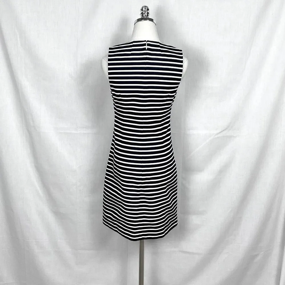 J CREW Embellished Sleeveless Sheath Dress Navy & White Stripe Sz 0 - Image 9