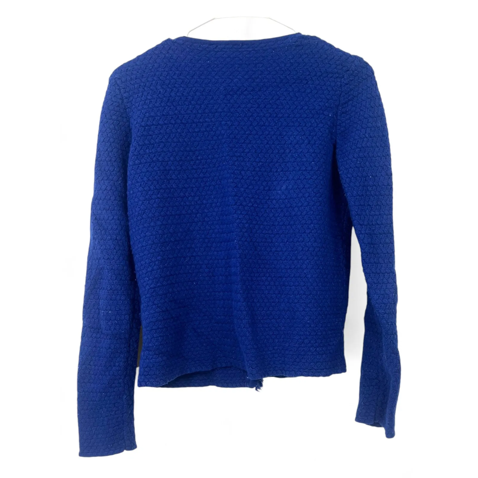 Luisa Spagnoli | S | Cardigan Sweater Knit Gold Button Womens Fringe Texture Blue - Image 5