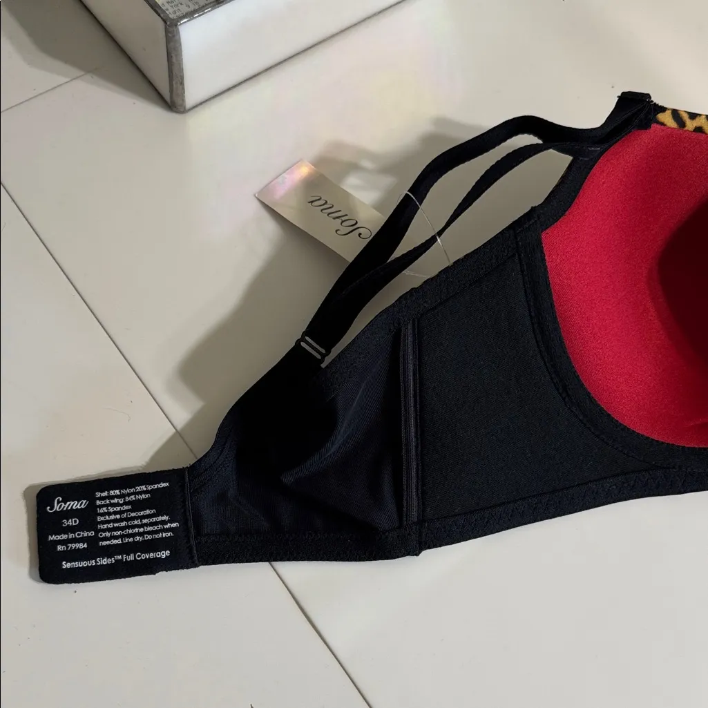 NWT Catnap Black Leopard Print Sensuous SidesRed FCC Lined Full Coverage Size34D Brown Size undefined - Image 7