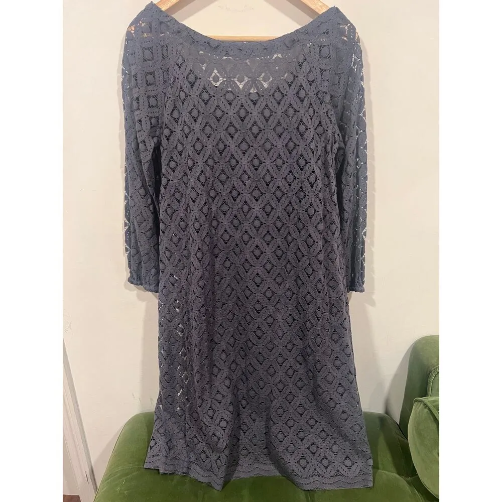 Womens Garret Hill Cotton Eyelet Long Sleeve Dress Gray  Size 6 Semi Formal - Image 4