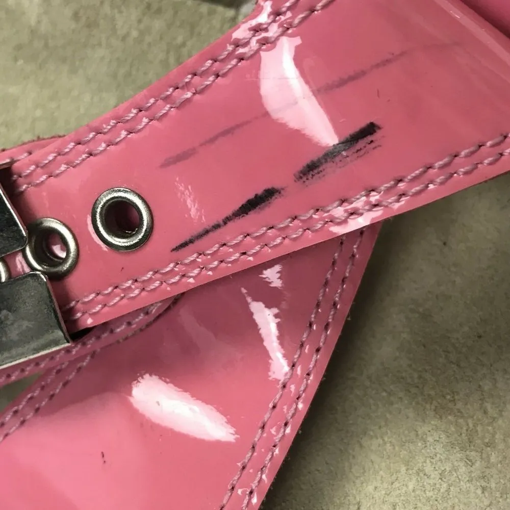 Dr Scholls Corky Sandals Womens Size 7 1/2 Pink Patent Leather Kitten Heels - Image 3