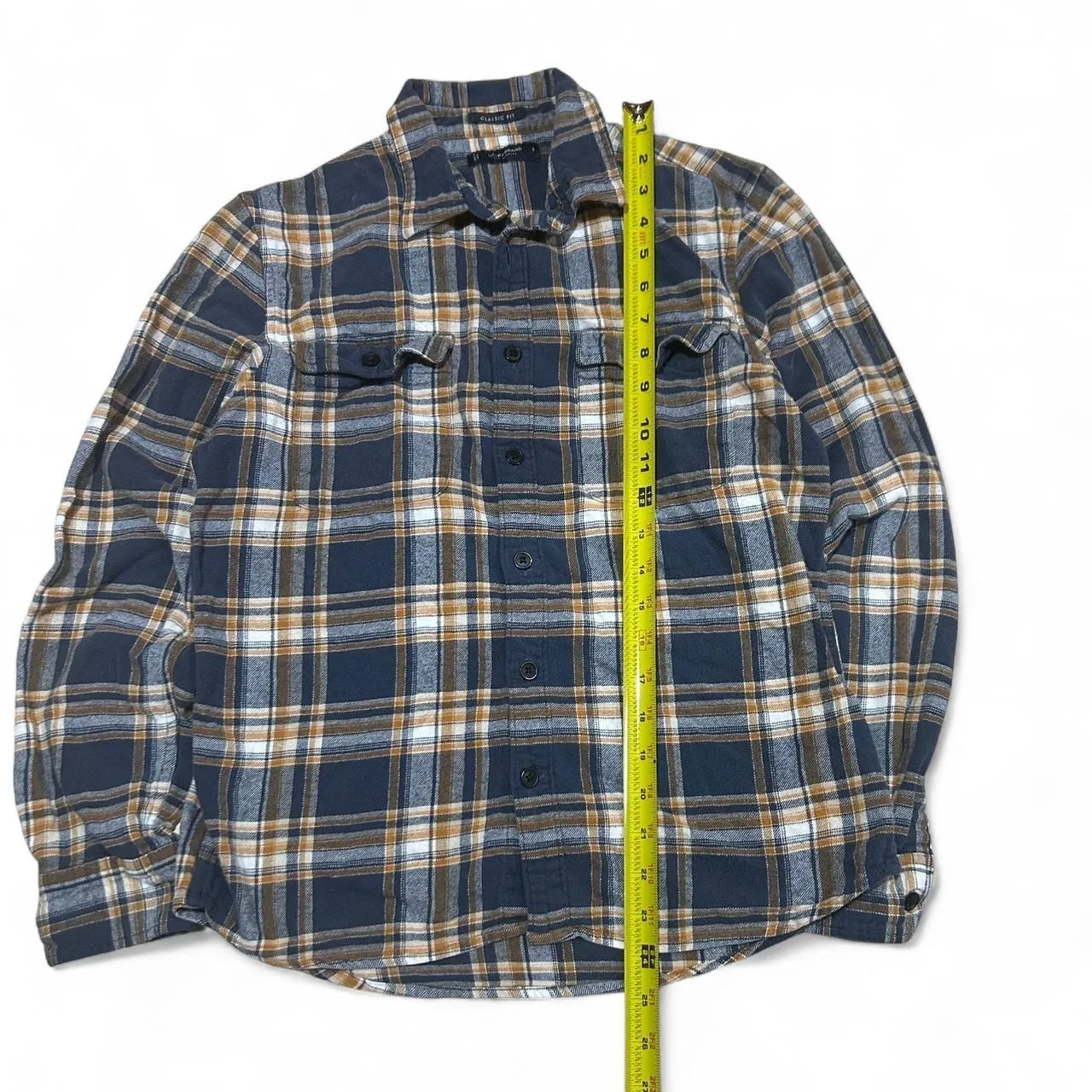 Lucky Brand Navy and Mustard Plaid Flannel - Image 2