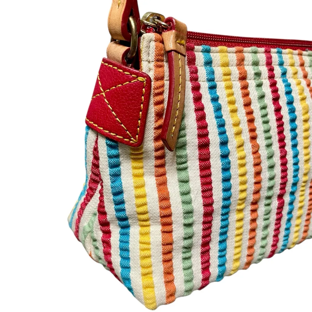 Dooney & Bourke Seersucker Multicolor Stripe Shoulder Bag w/ Bold Pink Interior - Image 4