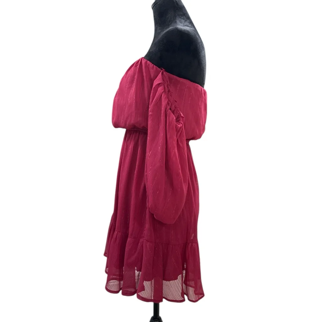 Mi Ami Burgundy Metallic Gold Shimmer Off The Shoulder Mini Dress - Image 6