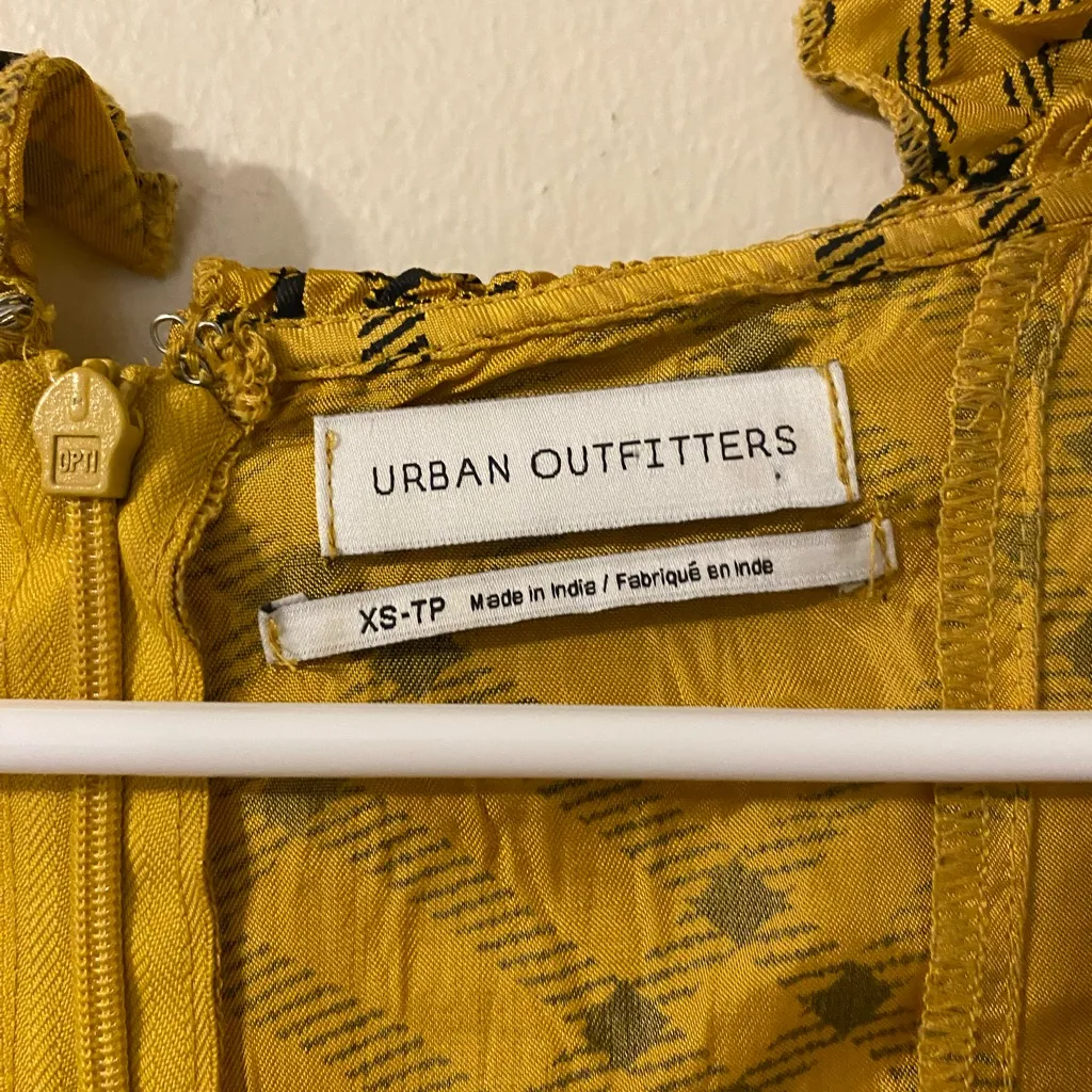 Urban Outfitters Kristen‎ Plaid Ruffle Square-Neck Dress Yellow Black Size XS - Image 3