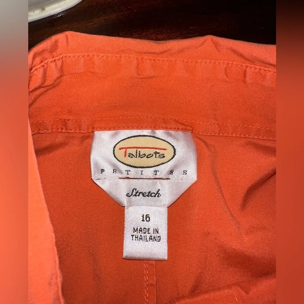 EUC Women's TALBOTS Orange Tailored Stretch  Shirt w quante pearls Cufflinks - Image 7
