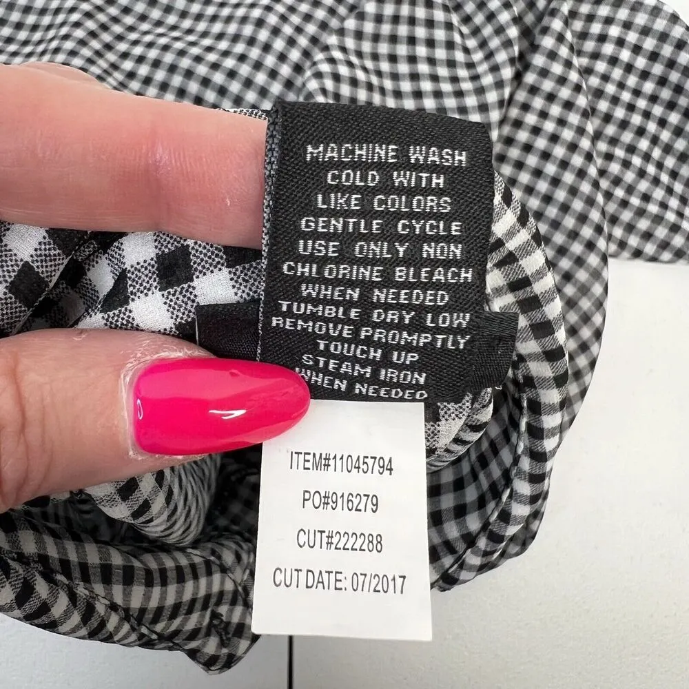 Torrid Women’s Plus 0X Blouse Gingham Ruffled Semi Sheer Black White Long Sleeve - Image 9