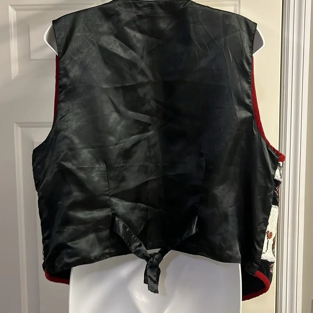 TanTrums Vintage Black Button Up Snowman Tree Snowflake Vest - Image 12