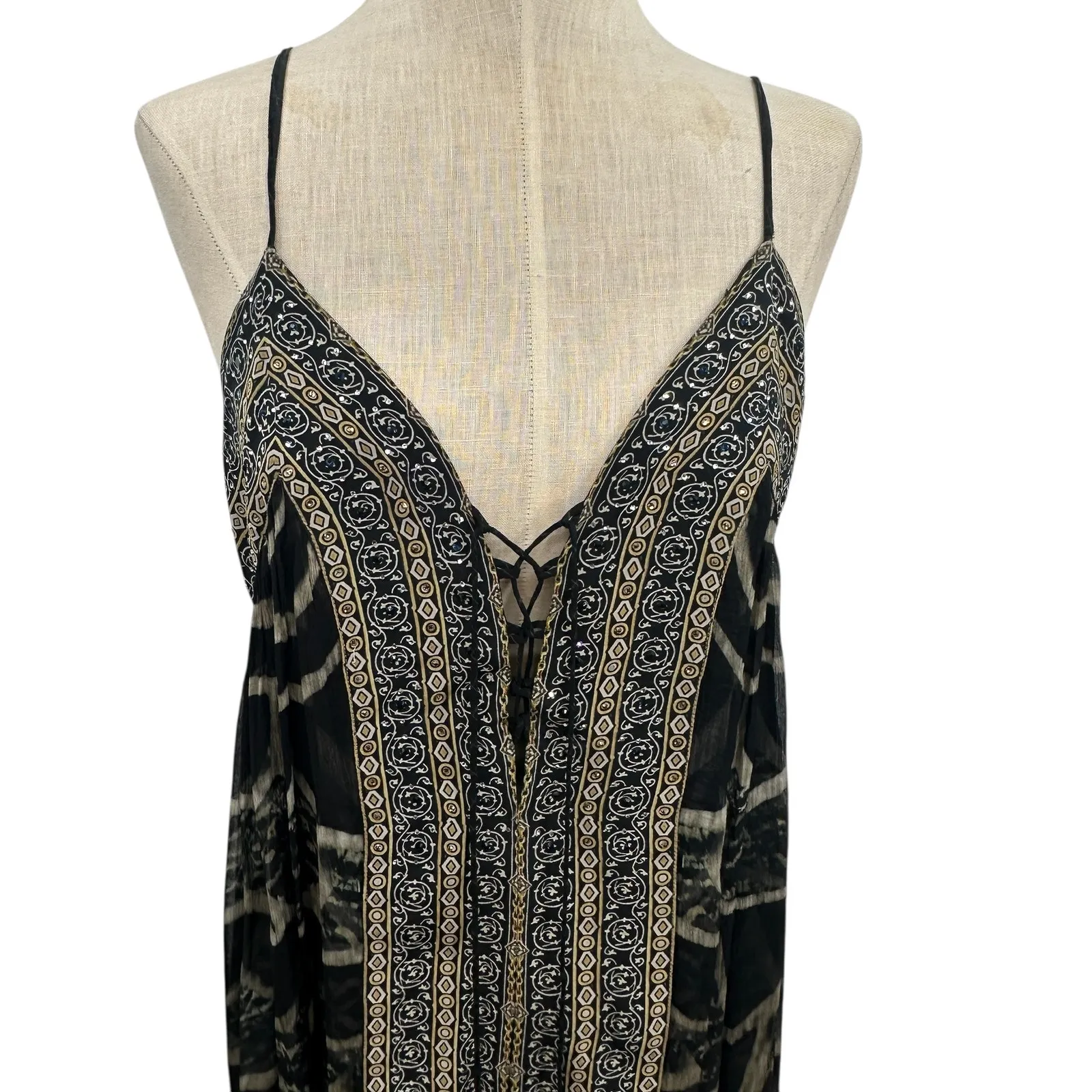 Camilla Lace Up Front Dress Maxi Under A Full Moon Print Black Size Small - Image 4