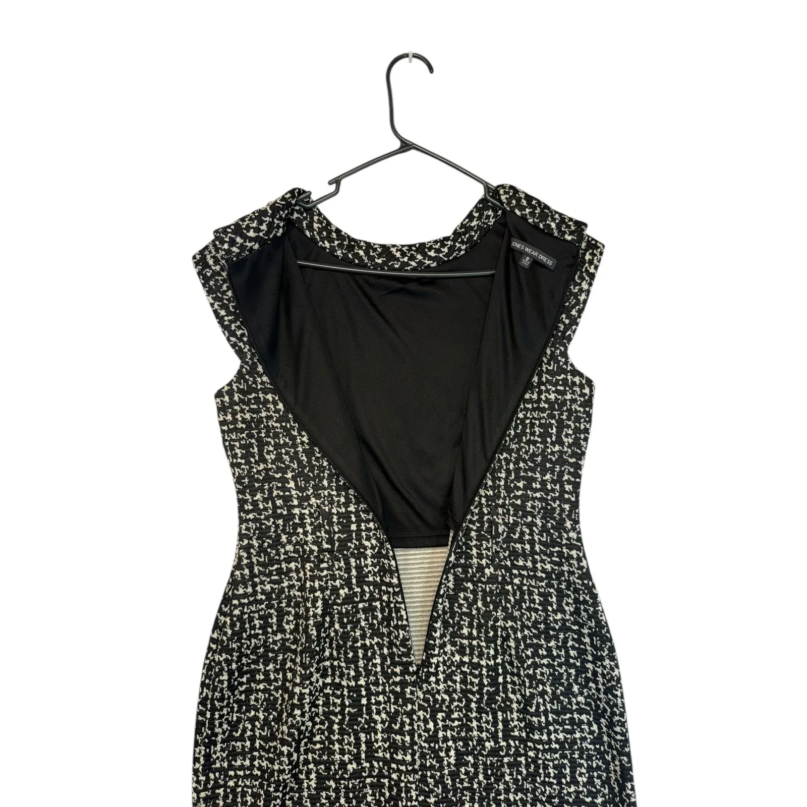 JONES WEAR DRESS Black White Tweed Cap Sleeve Sheath Knee Length Size 8 - Image 5