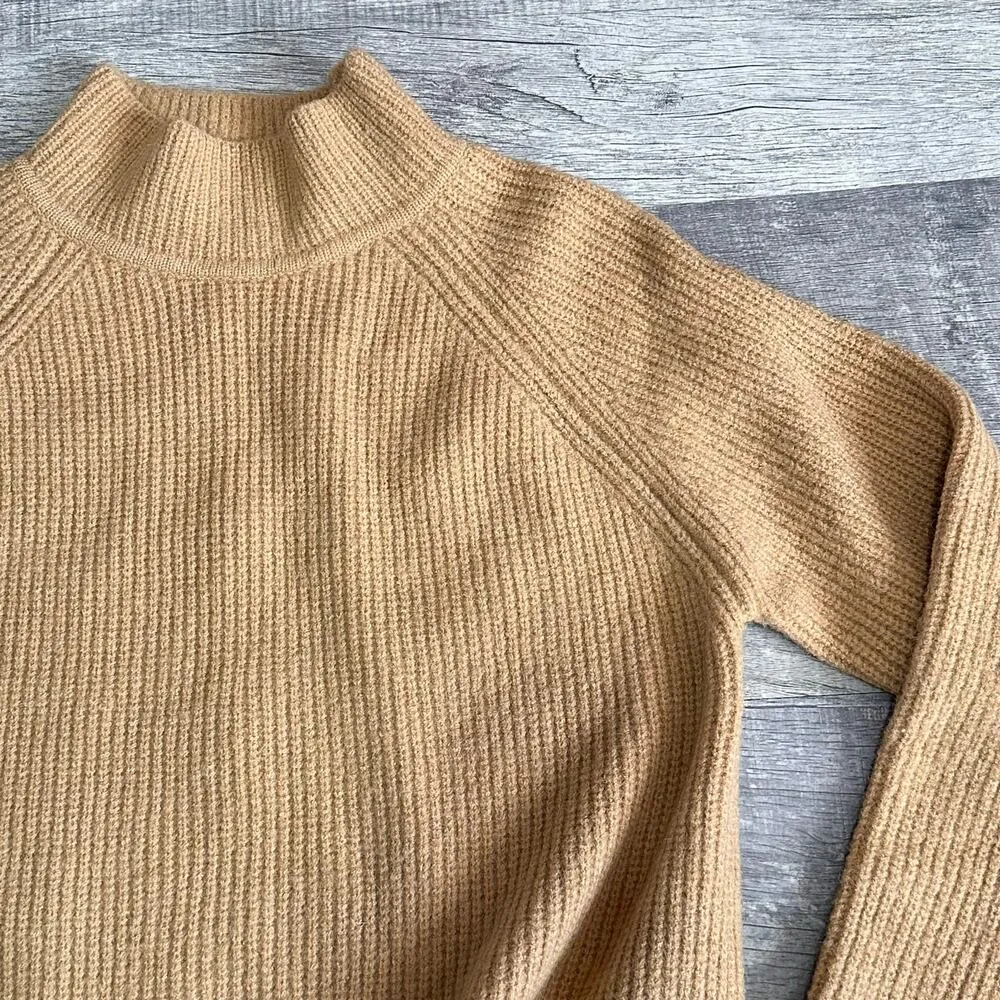 Long Live Ribbed Sweater Tunic Dress Womens L Mock Neck Camel Tan - Image 5