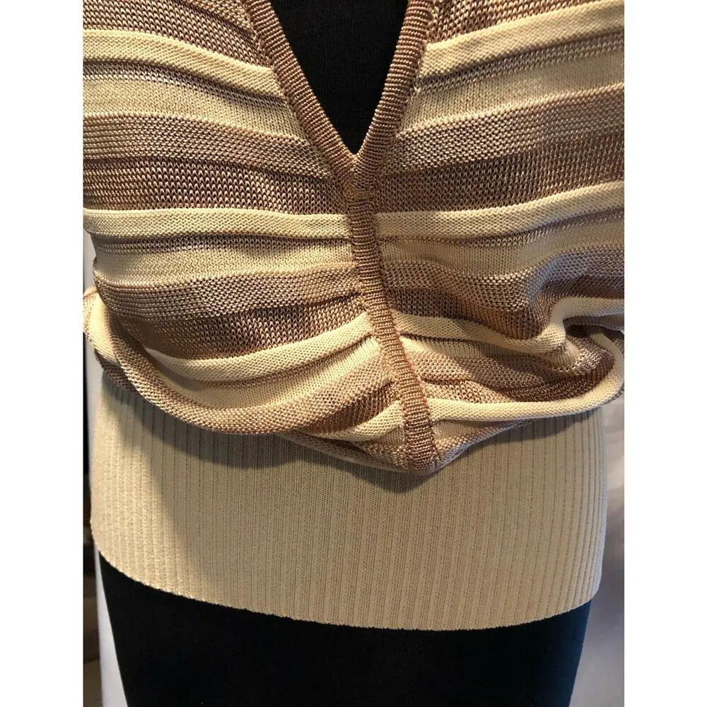 Cache LUXE Peek A Boo Knit Deep V Top Metallic Kissed Banded Bottom NWT $128 - Image 4
