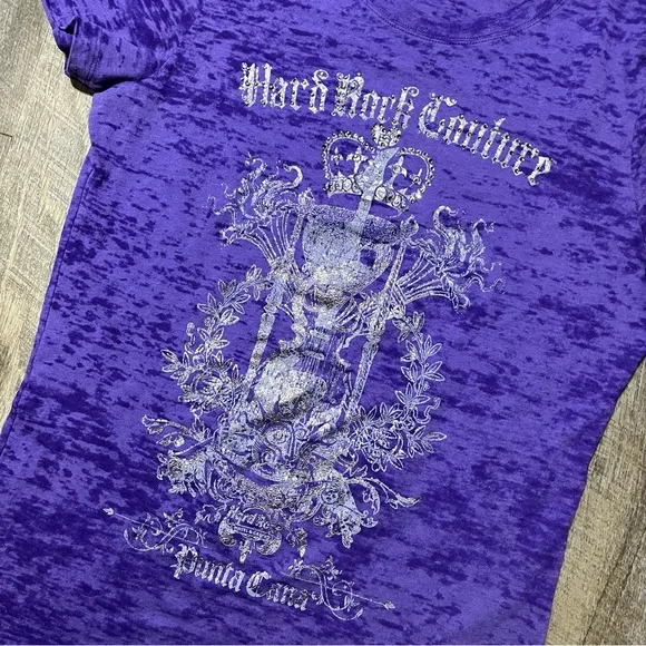 Vintage Y2k Hard Rock Cafe Couture Purple‎ Burnout Baby Tee Womens Size Large - Image 2