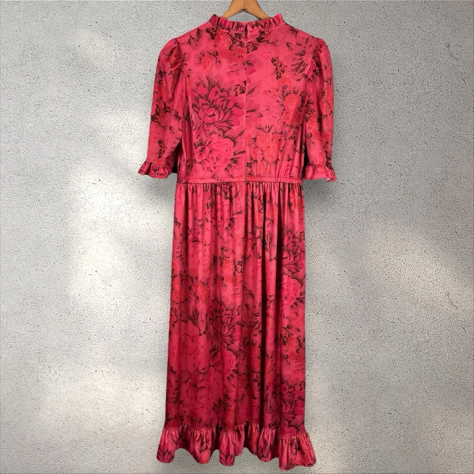 Sea New York Mimi‎ Floral Midi Maxi Dress In Rosewood High Neck Ruffle Sz L Pink Size L - Image 9