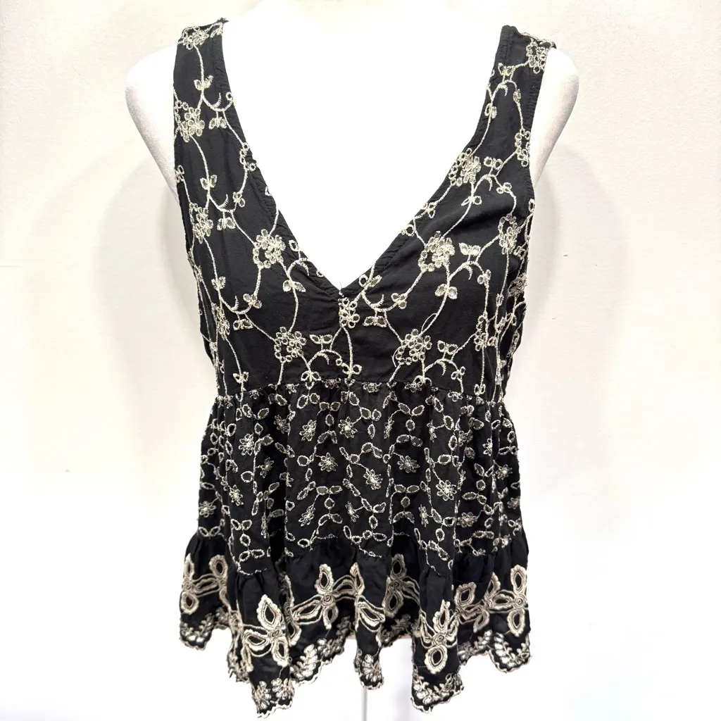 American Eagle Outfitters AEO Black Beige Eyelet Babydoll Tank Top Y2K Vibe Boho - Image 4