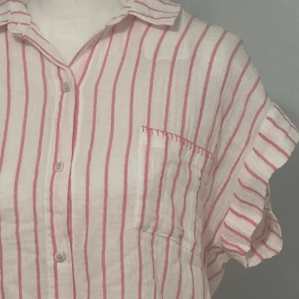 PJ Salvage Live in The Moment Pink/White Stripes Botton Down Collar Top NWT White Size XS - Image 6