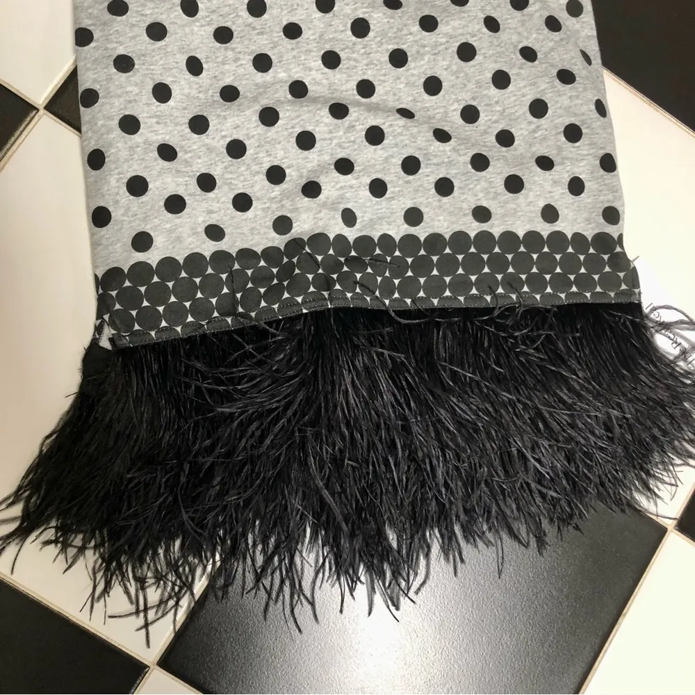 Seeing Double Tank Top Feather Hem Fringe Grey Black Polka Dots sz S - Image 9