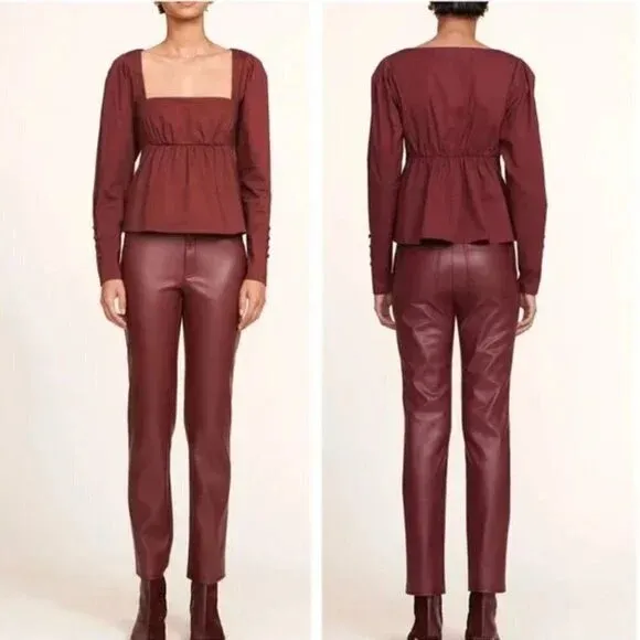 STAUD Peggy Top Plum Cotton Poplin Peplum Blouse Size Large NWT - Image 15