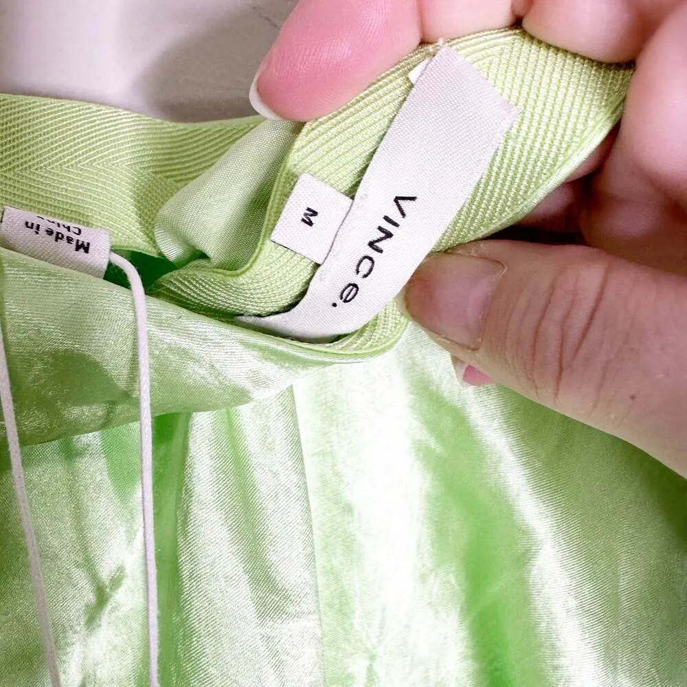 Vince Womens Skirt Slip High Rise Satin Flared Mini Pull on Guava Green M NWT - Image 7