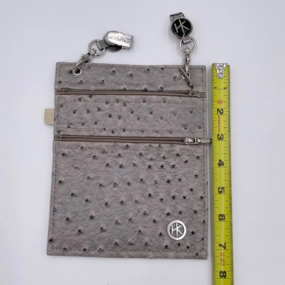 Hip Klips Clippable Pocket Vegan Faux Leather Ostrich Attachable Side Pocket Bag Gray - Image 9