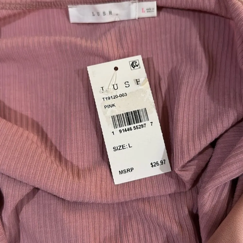 Lush Corset Silhouette Long Sleeve Top Ribbed Jersey Stretch- Dusty Rose Size L - Image 5