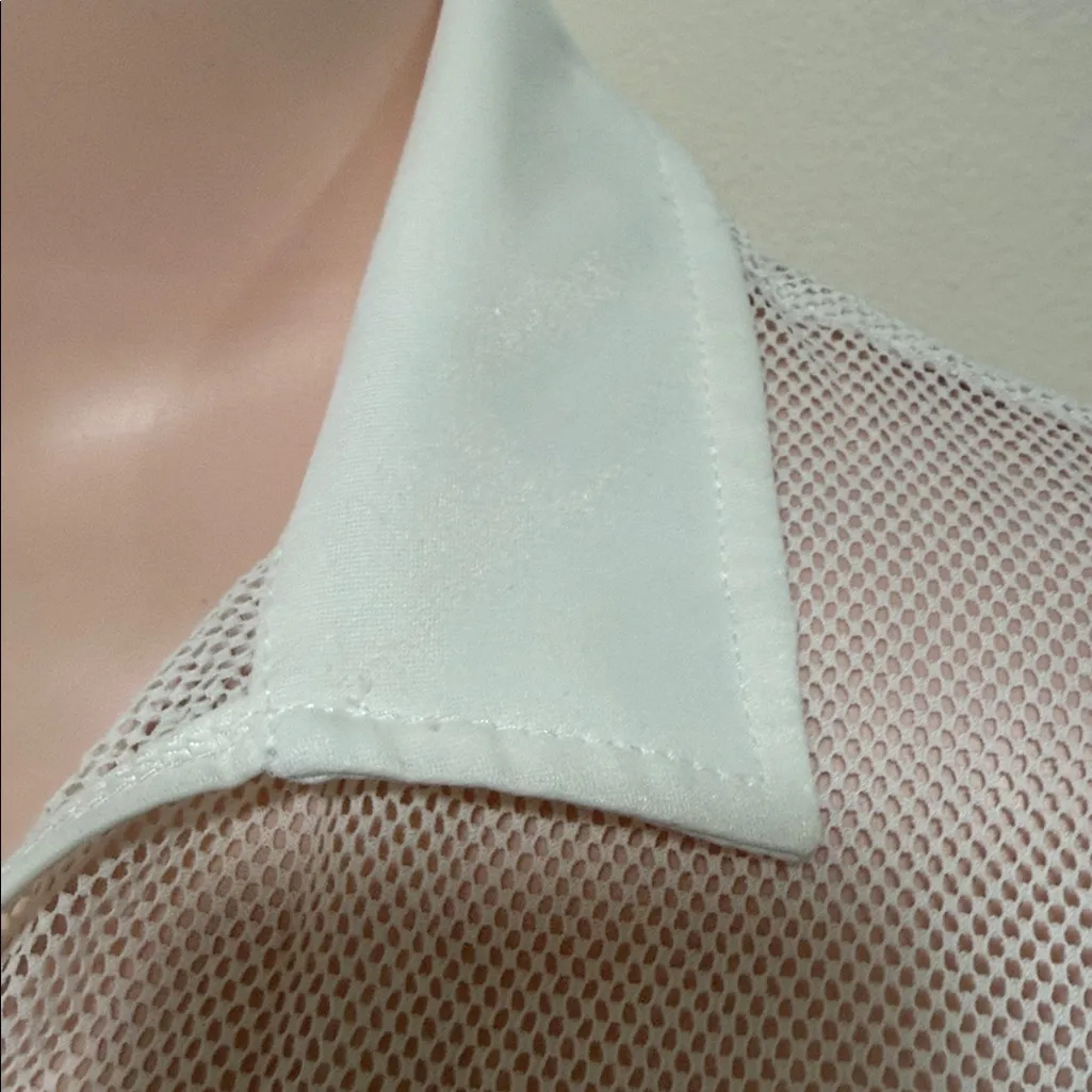 Leilani mesh short and crop collared shirt woman size small white made in USA - Image 4