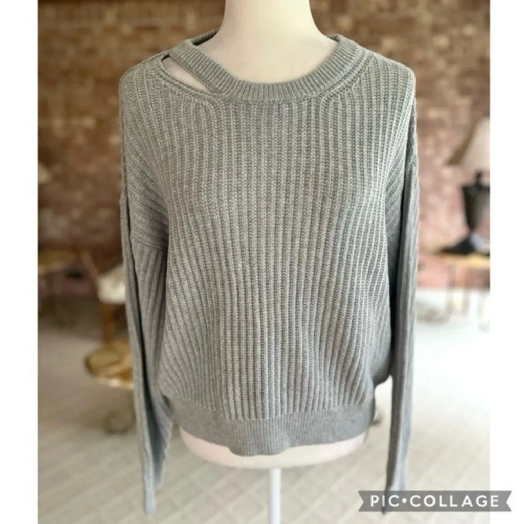 Dress Tells Sweater Cutout Dolman Sleeve Gray Ribbed Knit M Party Brunch Chic Size M - Image 2