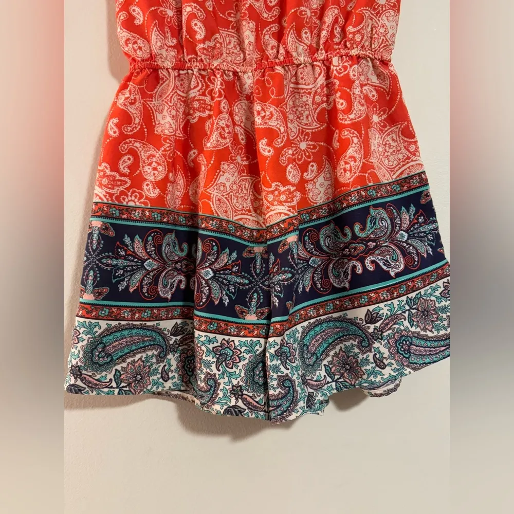 EUC BeBop Blue and Red Floral Paisley Print Romper size XS - Image 7