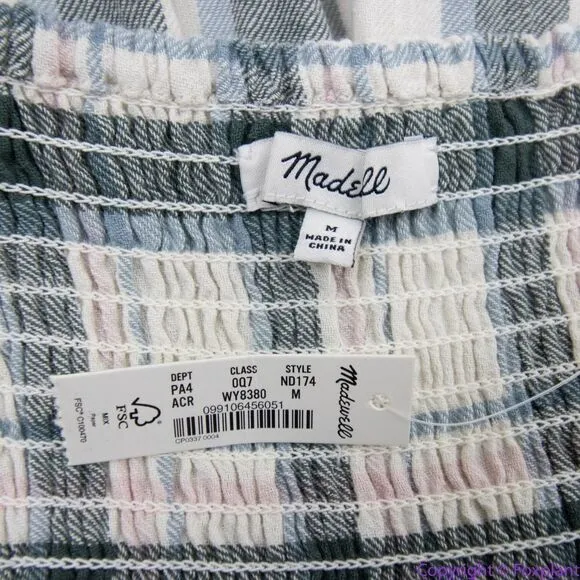 NEW Madewell Lucie Elbow-Sleeve Smocked Mini‎ Dress in Lebaum Plaid, M - Image 13