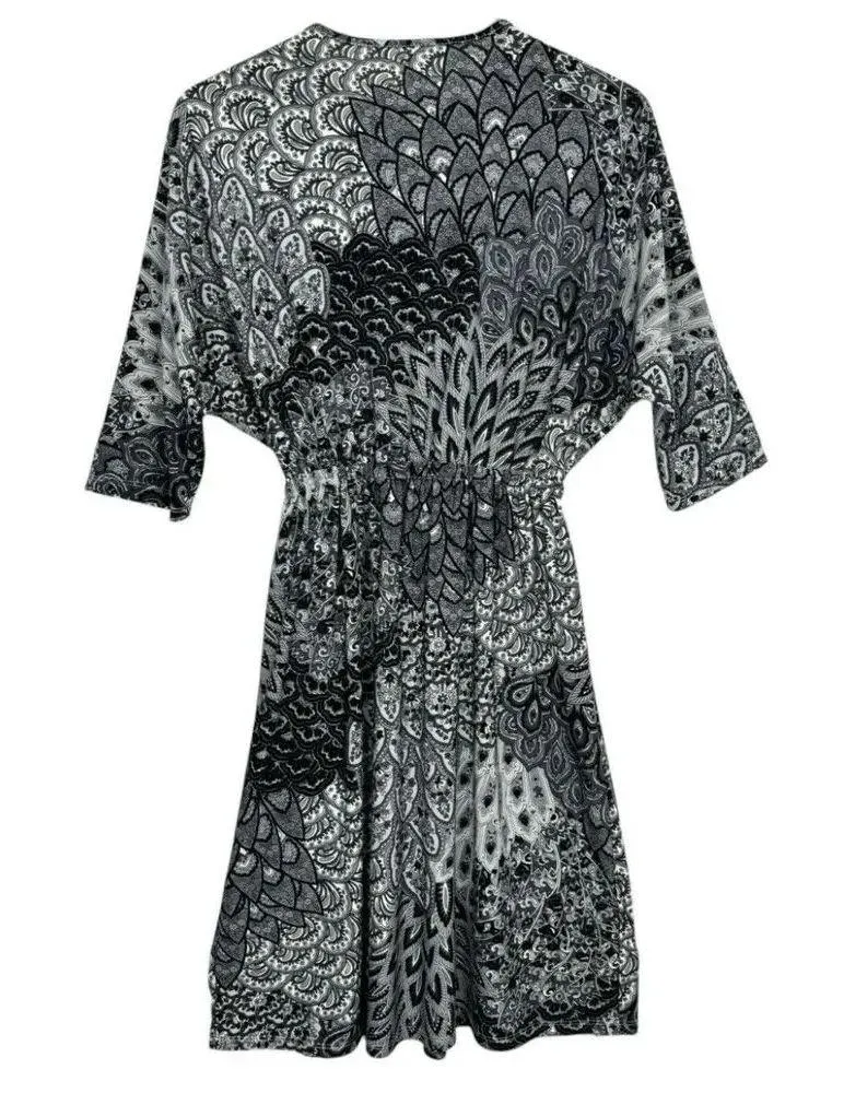 Y2K 5th & Love Baby Doll Midi Dress XL Paisley Black White V-Neck Fairy Grunge - Image 3