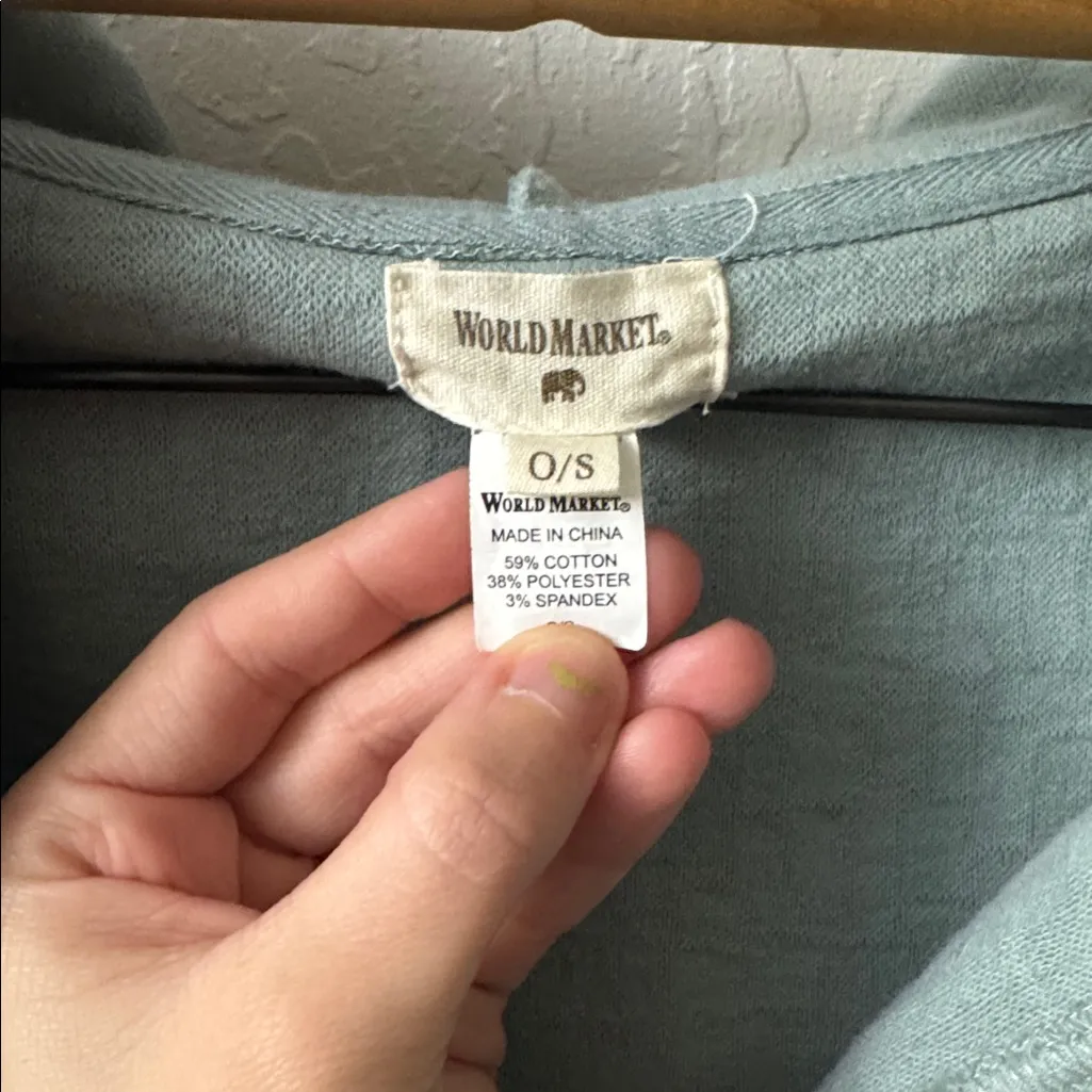 World Market Blue Cotton Blend Quilted Cropped Cardigan Jacket Sweater OS Size undefined - Image 6