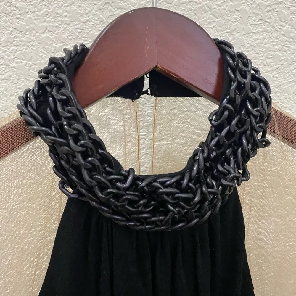 BAILEY 44 Black High Neck Chunky Chain Embellished Nude Mesh Midi Dress Size L - Image 11