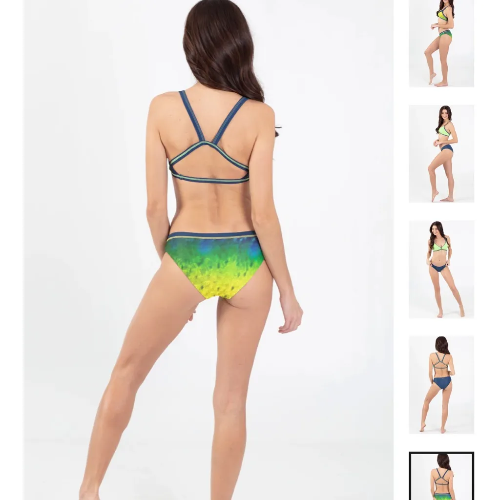 WAVE LIFE Small Reversible mahi mahi triangle bikini top racerback and bottom Green - Image 3