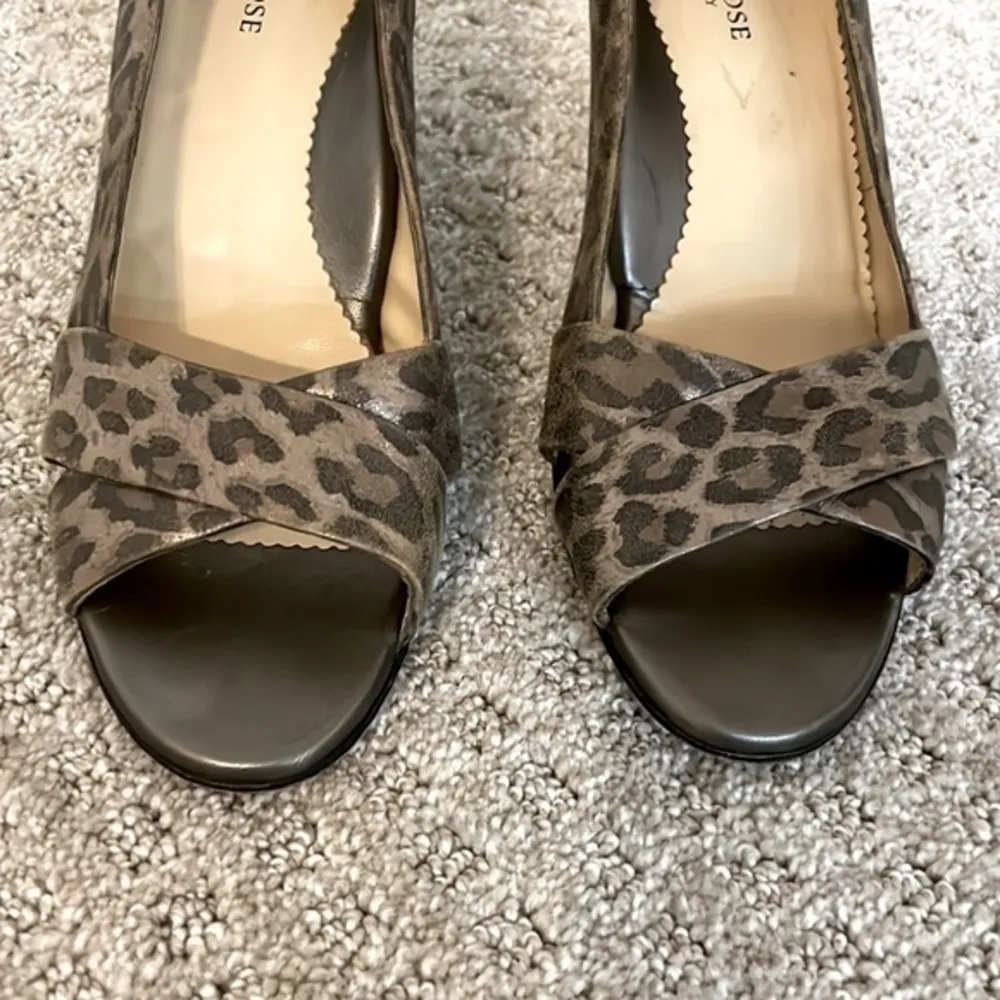 Taryn Rose Pewter Metallic Leopard Open Toe Heels - Image 5